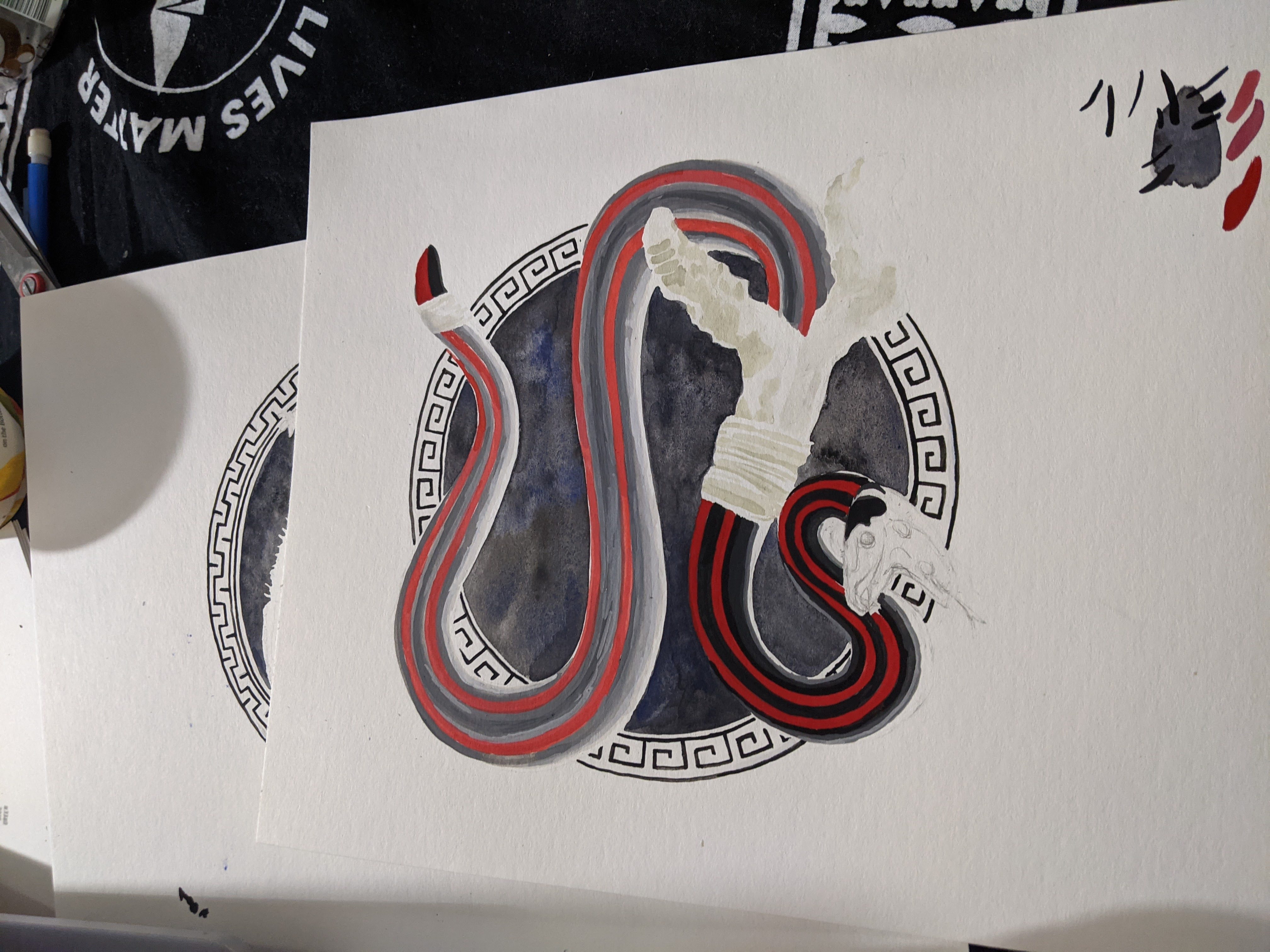 image of the snake painting, with the skin painted in, but not the scales