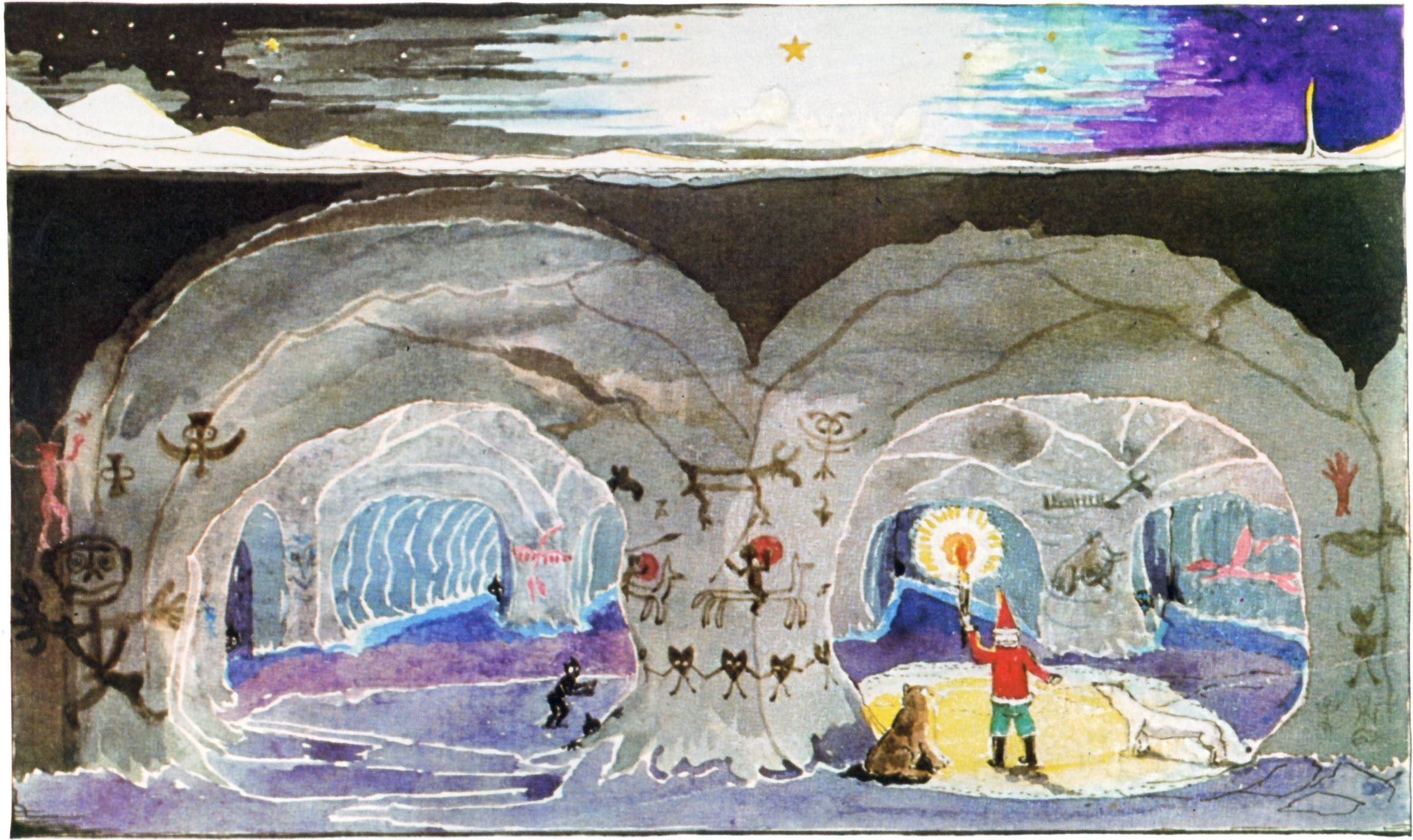 illustration by jrr tolkien from letters to father christmas. santa in cave